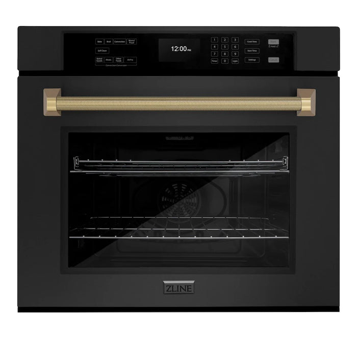 ZLINE Autograph Edition 30" Professional True Convection Single Wall Oven, Air Fry, Self Clean, Black Stainless Steel, Helix Handles WASBZ-30-KCB