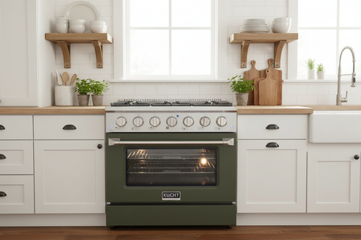 Kucht 36” Pro-Style Kitchen Dual Fuel Range in Olive Green - Front View