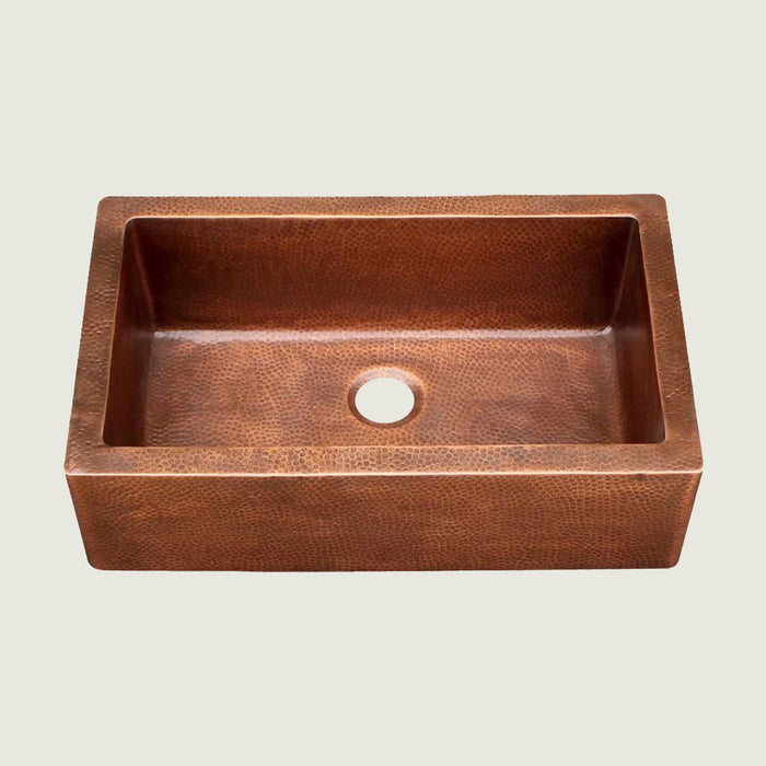 NAUXUS Copper Farmhouse Kitchen Sink, Handmade Hammered Single-Bowl Copper Apron Sink Include Kitchen Basket Stainer , FMHK09-NX
