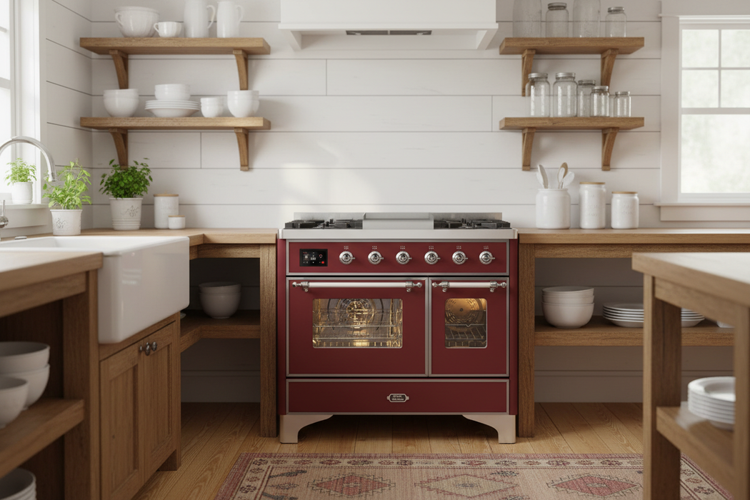 ILVE Majestic II 40" Dual Fuel Range Burgundy Chrome Trim UMD10FDNS3BUC