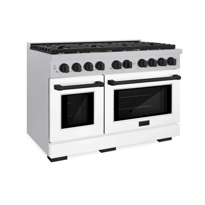 ZLINE 48"Paramount Dual Fuel Range DuraSnow® White Matte, Matte Black SDRSZ-WM-48-MB