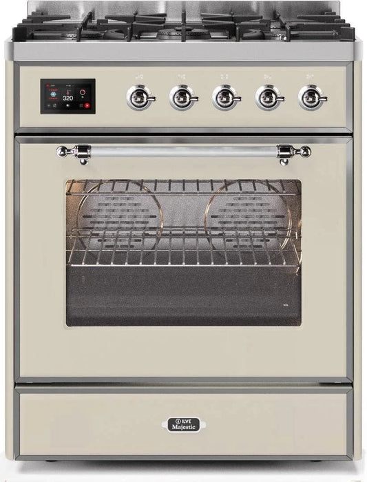ILVE Majestic II 30" Dual Fuel Range Antique White, Chrome Trim UM30DNE3AWC