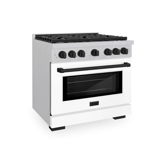 ZLINE 36"Paramount Dual Fuel Range DuraSnow® White Matte, Matte Black SDRSZ-WM-36-MB