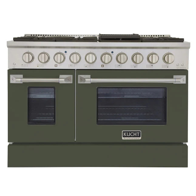 Kucht 48" Gas Range in Stainless Steel with Olive Green Oven Doors, KNG481-OG