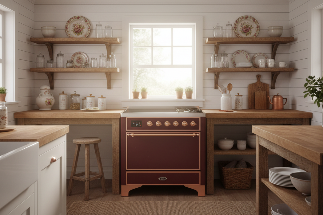 ILVE Majestic II 36" Induction Range Burgundy Copper Trim UMI09QNS3BUP