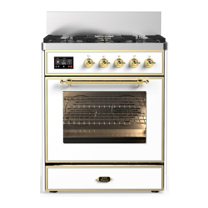 ILVE Majestic III 30" Dual Fuel Range, White Brass Trim UM30NR3WHG