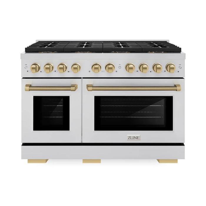ZLINE Autograph Edition 48" Paramount Gas Range, Cooktop, Gas Convection Oven, Stainless Steel, Helix Handle SGRZ-48-KCB