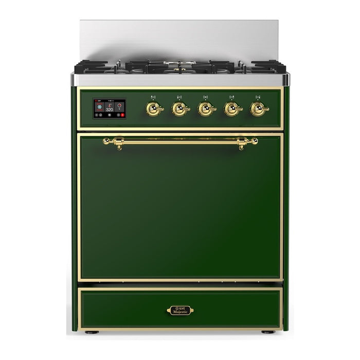 ILVE Majestic III 30" Dual Fuel Range, Emerald Green Brass Trim UM30QNR3EGG