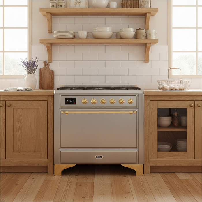ILVE Majestic II 36" Induction Range Stainless Steel Brass Trim UMI09QNS3SSG