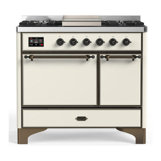 ILVE Majestic III 40" Dual Fuel, Range, Antique White, Burnished Trim UMD40FQNR3AWB