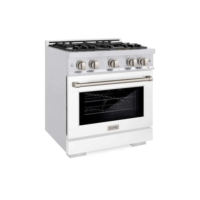ZLINE 30" Select Dual Fuel Range Gas Cooktop Electric Convection Oven DuraSnow® Stainless Steel White Matte Door HDRS-WM-30