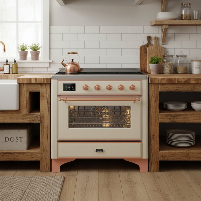 ILVE Majestic II 36" Induction Range Antique White Copper Trim UMI09NS3AWP