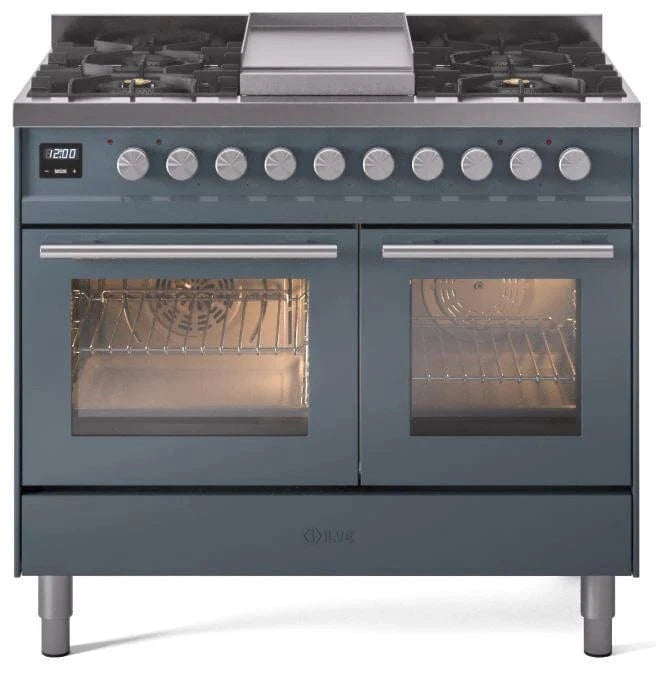 ILVE 40"Professional Plus Dual Fuel Range, Blue Grey UPD40FWMPBG