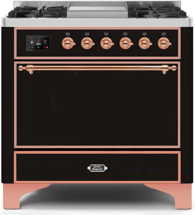 ILVE Majestic II 36" Dual Fuel Range Glossy Black Copper Trim UM09FDQNS3BKP