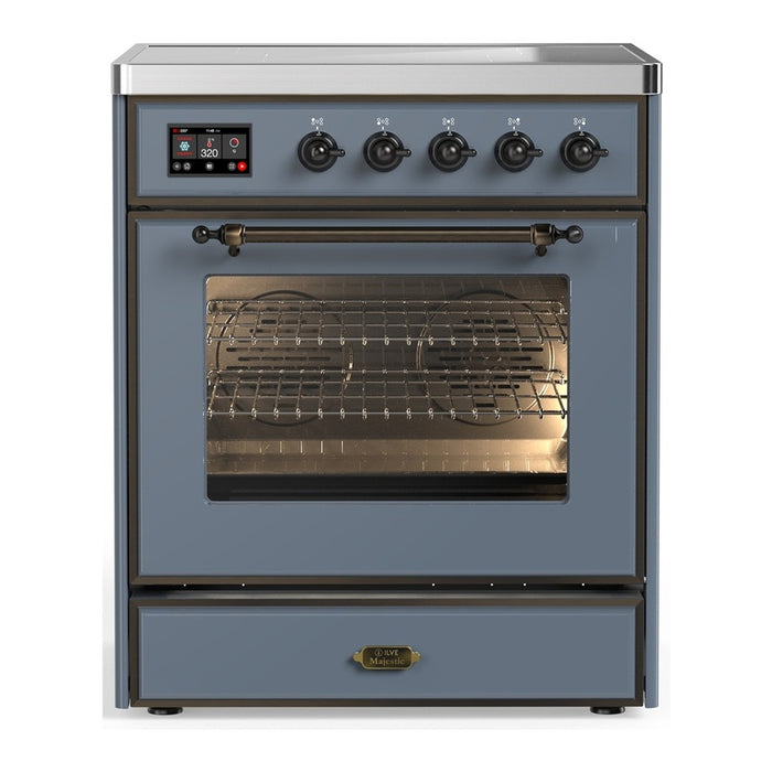 ILVE 30" Majestic III Series Induction Range Blue Grey, Burnished Trim UMIB30NR3BGB