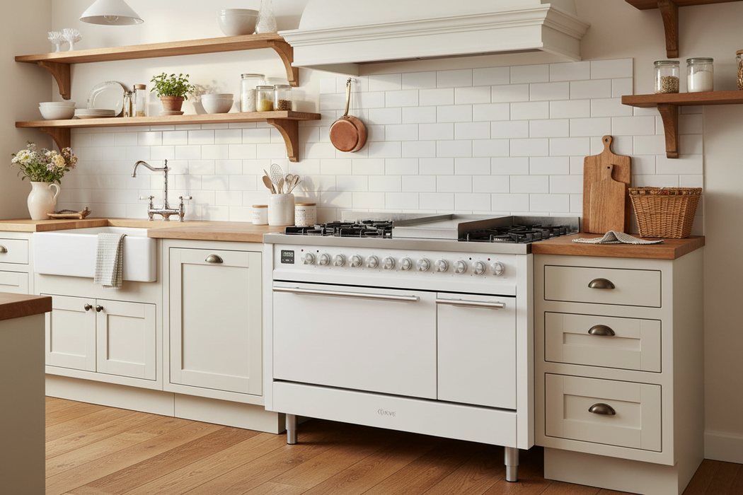 ILVE 48"Professional Plus Dual Fuel Range, White UP48FQMPWH