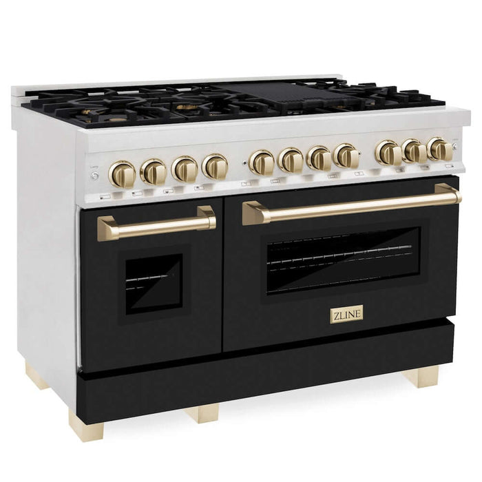 ZLINE 48" Autograph, Dual Fuel Range, Black Door, Gold, RASZ-BLM-48-G