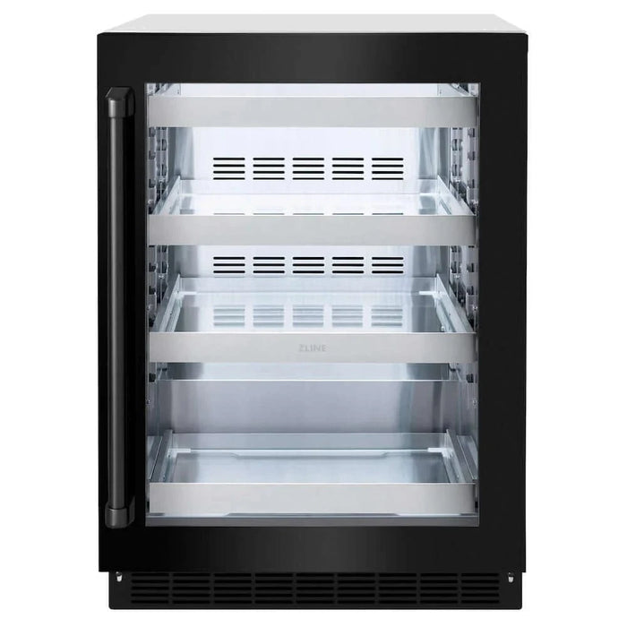 ZLINE 24" Touchstone 151 Can Beverage Fridge Black Stainless Steel Glass Door RBSO-BS-24
