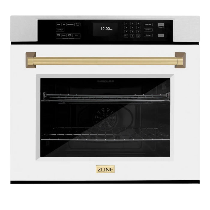 ZLINE 30"Professional True Convection Single Wall Oven, Air Fry, Self Clean, DuraSnow® White Matte, Champagne Bronze WASSZ-WM-30-CB