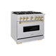 ZLINE 36" Classic Gas Range, Convection Gas Oven DuraSnow® Stainless Steel, Gold CGRSZ-36-G