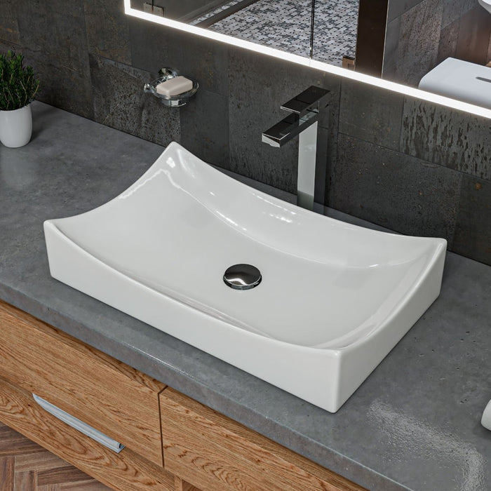 ALFI brand White 26" Fancy Rectangular Above Mount Ceramic Sink ABC904