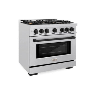 ZLINE 36" Select Dual Fuel Range Gas Cooktop Electric Convection Oven DuraSnow® Stainless Steel Matte Black HDRSZ-36-MB
