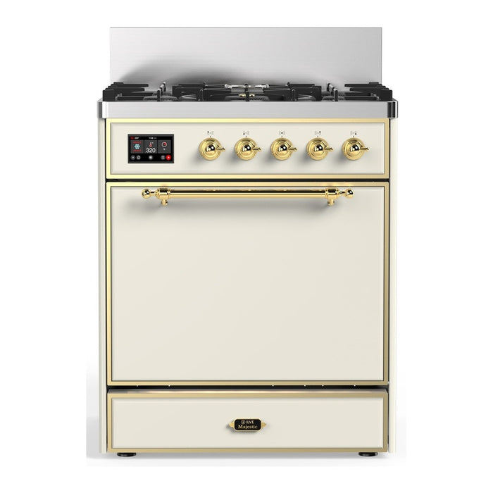 ILVE Majestic III 30" Dual Fuel Range, Antique White Brass Trim UM30QNR3AWG