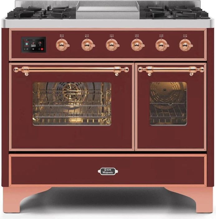 ILVE Majestic II 40" Liquid Propane Dual Fuel Range Burgundy Copper Trim UMD10FDNS3BUPLP