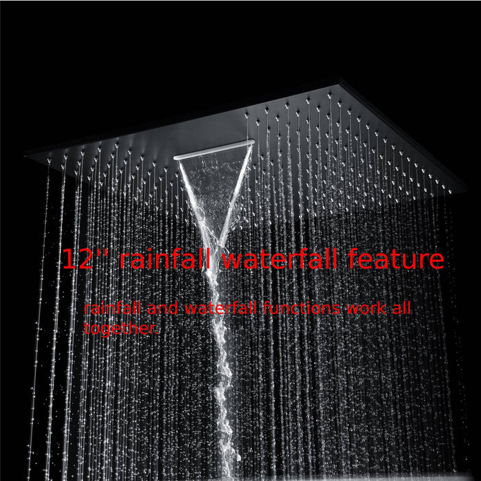 Matte Black Ceiling Mounted Rainfall Shower Faucet: 12'' or 16'' with LED Option