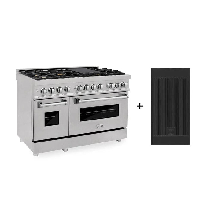 ZLINE 48" Dual Fuel Range, DuraSnow Stainless, Brass Burners, Griddle RAS-SN-BR-GR-48