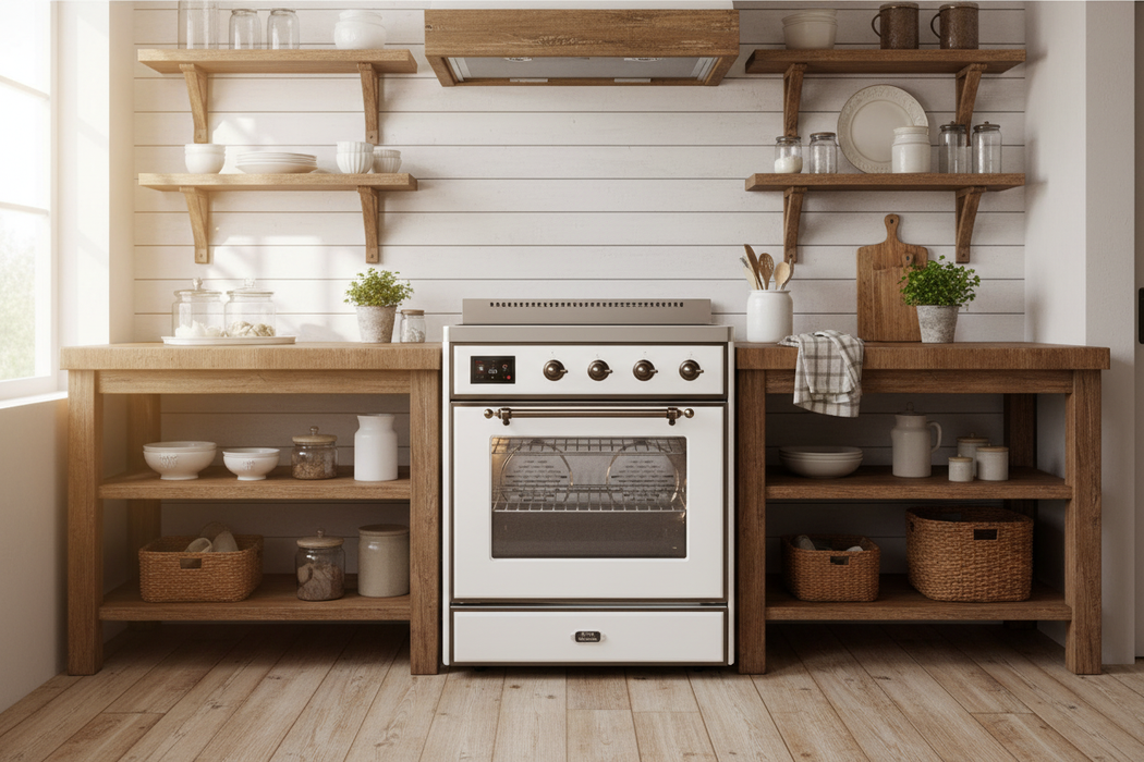 ILVE 30"Majestic II Induction Range, White, Bronze Trim UMI30NE3WHB