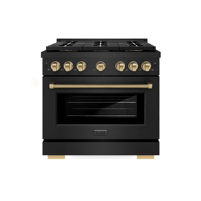 ZLINE Autograph Edition 36" Paramount Dual Fuel Range, DuoPro™ Cooktop, Electric Convection Oven, Black Stainless Steel, Helix Handle PSDRBZ-36-KCB