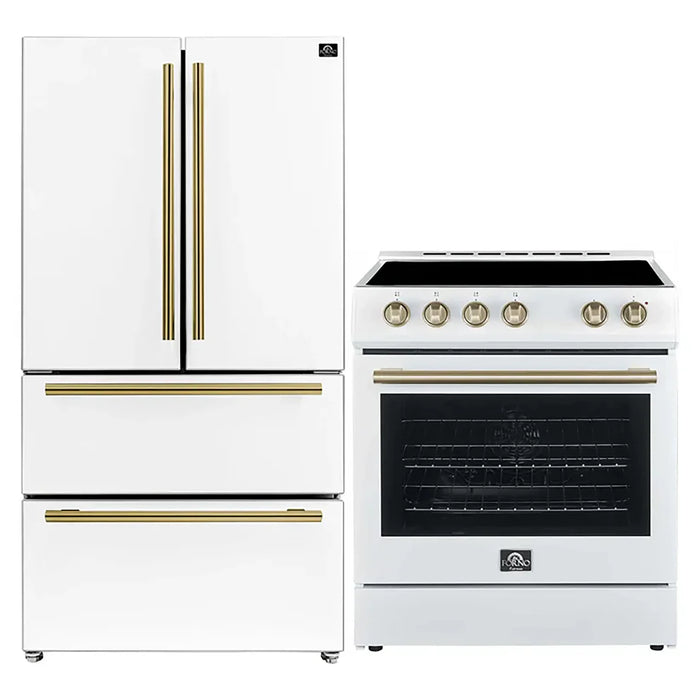 Forno 2-Piece White Kitchen Bundle - 30" Electric Range, 36" Bottom Freezer Refrigerator - Front View