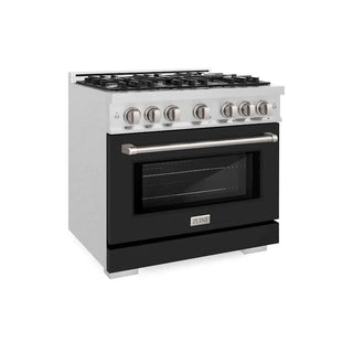 ZLINE 36" Select Gas Range Convection Gas Oven DuraSnow® Stainless Steel Black Matte Door HGRS-BLM-36