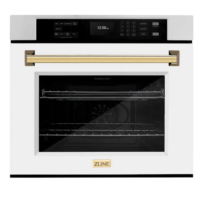 ZLINE 30" Autograph Edition Professional True Convection Single Wall Oven, Air Fry, Self Clean, White Matte, Gold WASZ-WM-30-G