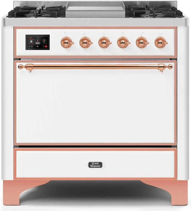 ILVE Majestic II 36" Dual Fuel Range White Copper Trim UM09FDQNS3WHP