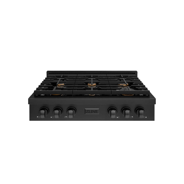 ZLINE 36" Paramount Gas Rangetop Black Stainless Steel Brass Burners SRTB-BR-36