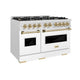 ZLINE 48" Classic Double Oven Dual Fuel Range, 8 Burner Gas Cooktop, Satin Stainless Steel, White Matte Doors, Accents CDRSZ-WM-48-CB