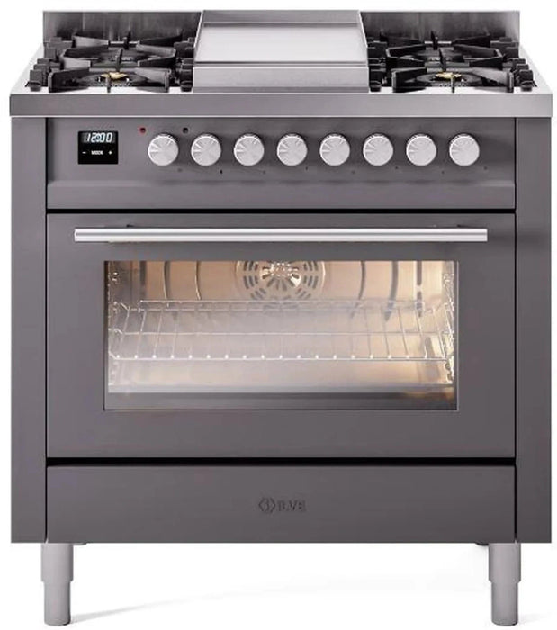 ILVE 36"Professional Plus Dual Fuel Range, Matte Graphite UP36FWMPMG