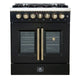 Forno Galiano 30" Fr. Door Dual Fuel 5-Burn. Elec. Oven Black, A.Brass — FFSGS6356-30BLK