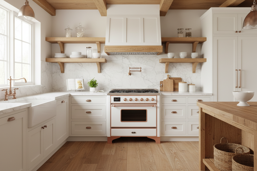 ILVE Majestic II 36" Dual Fuel Range White Copper Trim UM09FDQNS3WHP