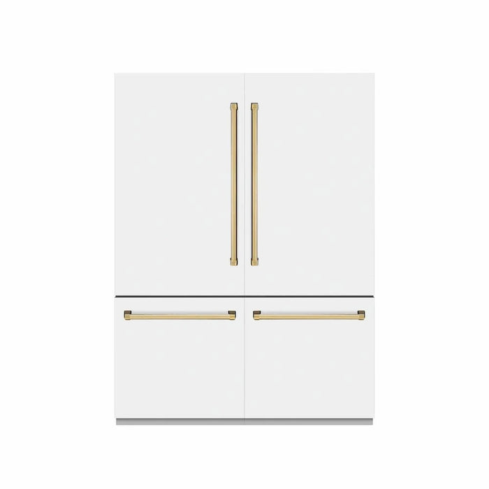 ZLINE 60" Built-In Bottom Freezer Refrigerator with Water Dispenser, Ice Maker, White Matte, Graphite Gray Interior, Polished Gold GRBIVZ-WM-60-G