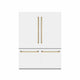 ZLINE 60" Built-In Bottom Freezer Refrigerator with Water Dispenser, Ice Maker, White Matte, Graphite Gray Interior, Polished Gold GRBIVZ-WM-60-G