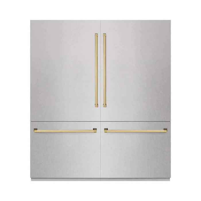 ZLINE 72" Built-In Bottom Freezer Refrigerator,Water Dispenser, Ice Maker, DuraSnow® Polished Gold RBITZ-SN-72-G