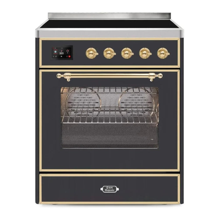 ILVE 30"Majestic II Induction Range, Matte Graphite Brass Trim UMI30NE3MGG