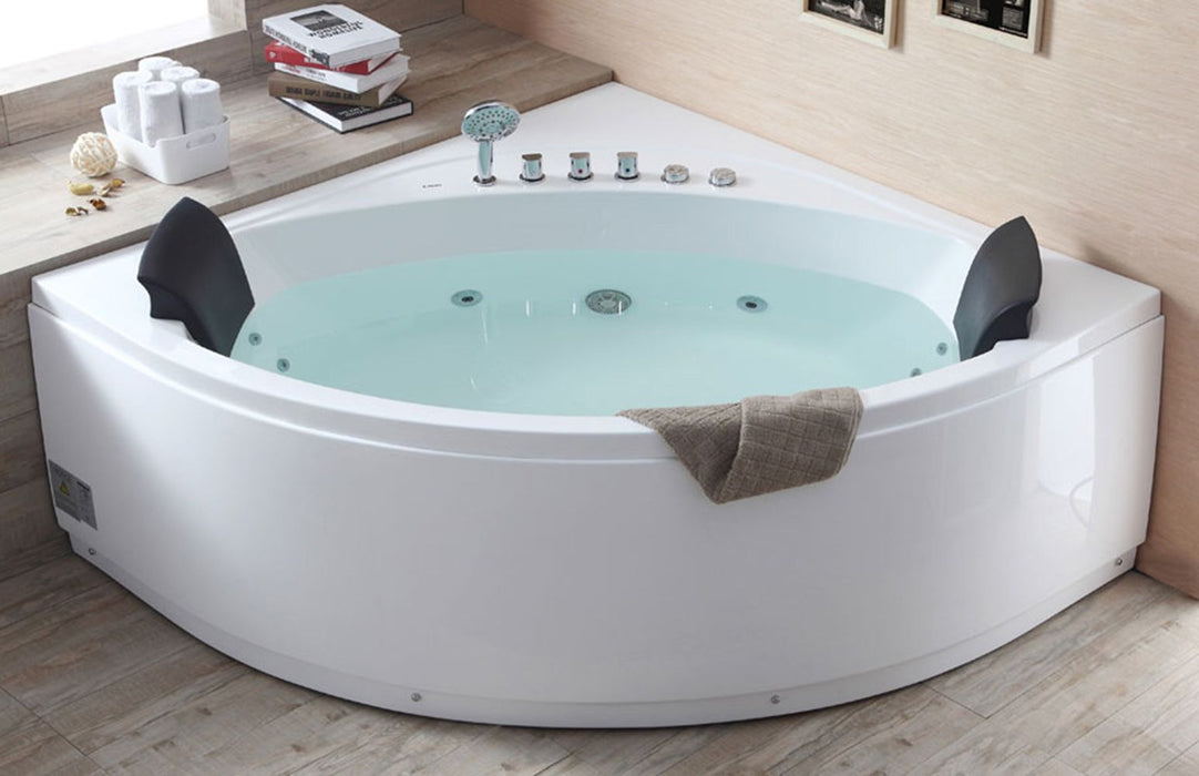 EAGO 5' Rounded Modern Double Seat Corner Whirlpool Bath Tub, Fixtures AM200
