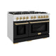 ZLINE 48" Select Gas Range  Convection Gas Oven DuraSnow® Stainless Steel Black Matte Door Gold HGRSZ-BLM-48-G