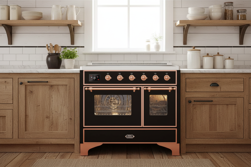ILVE 40"Majestic II Induction Range Glossy Black Copper Trim UMDI10NS3BKP