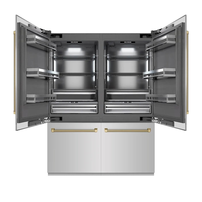 ZLINE Autograph Edition 60" French Door Built-In Bottom Freezer Refrigerator, Water Dispenser, Ice Maker, Stainless Steel, Graphite Gray Interior, Helix Handles GRBIVZ-30460KCB