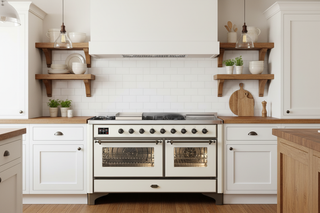 ILVE Majestic III 60" Dual Fuel Range, Antique White, Burnished Trim UM60FSNR3AWB
